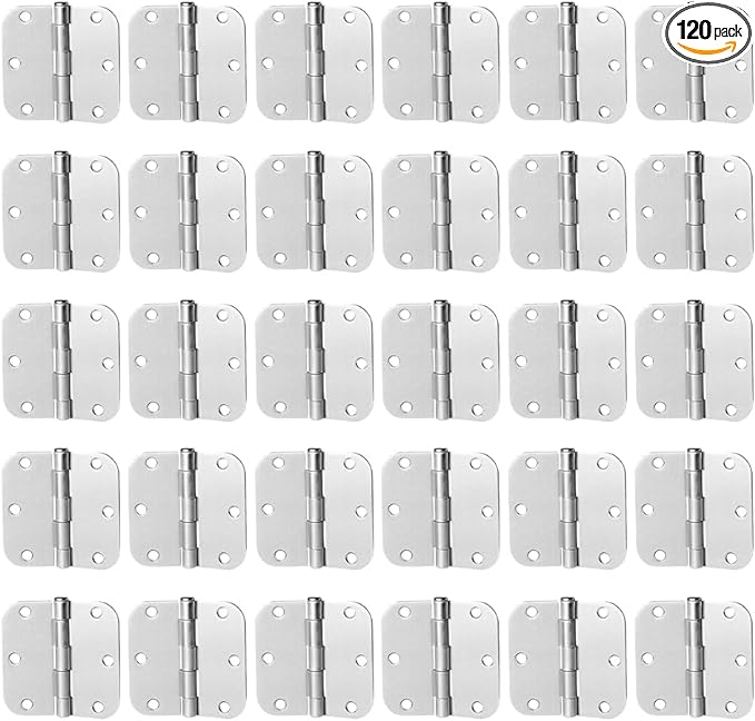 30 Pack Satin Nickel Door Hinges 3.5 inch Brushed Nickel Hinges Rounded 58" Radius Corners Bedroom Residential Standard Indoor Door Hardware Hinge