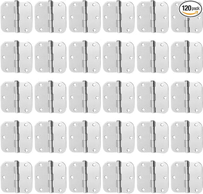 30 Pack Satin Nickel Door Hinges 3.5 inch Brushed Nickel Hinges Rounded 58" Radius Corners Bedroom Residential Standard Indoor Door Hardware Hinge