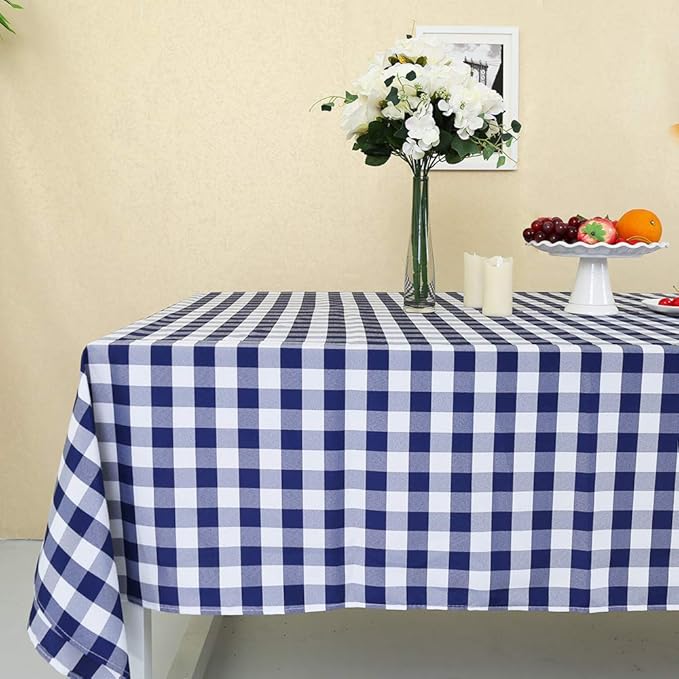 Zdada Navy Blue and White Buffalo Checkered Tablecloth 54x54 inch Polyester Plaid Tablecloth for Kitchen Dining Square Rectangle Table Decor