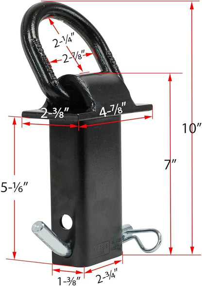 Mytee Products Heavy Duty Adjustable Trailer Stake Pocket -Small 58 Inch Forged D Ring Black Powder Coated w 12" Hitch Pin, WLL5400 lbs 2 Adjustable Holes  Stake Pocket D-Ring Tie Down Utility