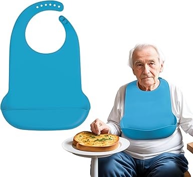 Adjustable Silicone Bibs for Adult, Washable Bib for Men Women with Crumb Catcher, Waterproof, blue (Blue)