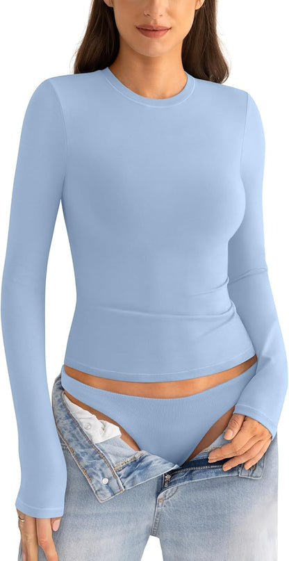 EasyGala Womens Cotton Long Sleeve Shirts Crew Neck Fitted Basic Going Out Outfits Undershirt Spring Fall Clothes 2026.