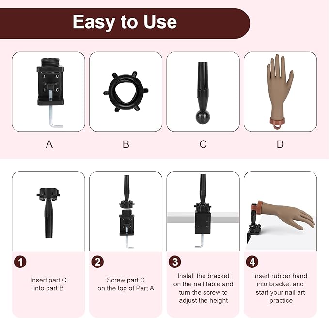 LIONVISON Practice Hand for Acrylic Nails,Flexible Mannequin Hand Model for Nails, Rubber Fake Training Manicure Hands with 240Pcs Ballerina Nail Tips, Brown