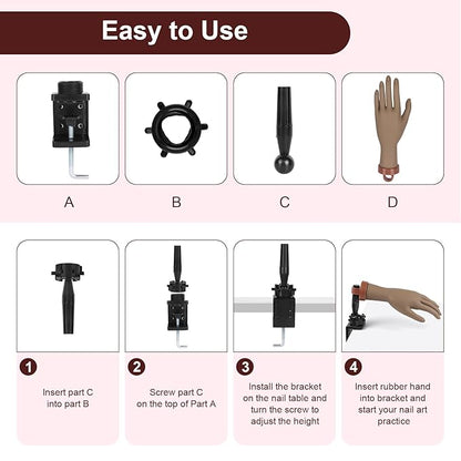 LIONVISON Practice Hand for Acrylic Nails,Flexible Mannequin Hand Model for Nails, Rubber Fake Training Manicure Hands with 240Pcs Ballerina Nail Tips, Brown