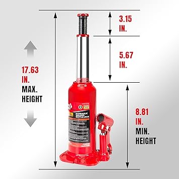 BIG RED T90803B-1 Torin Hydraulic Welded Bottle Jack, 8 Ton (16,000 lb) Capacity, Red