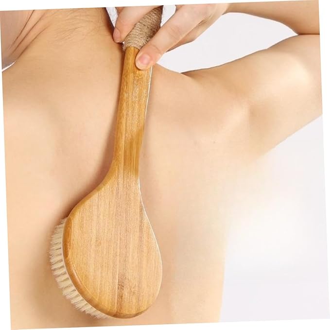 Shower Brush Long Handle Back Scrubber for Women Exfoliating Body Scrubber Back Wash Tool Soft Back Scratcher Brush Wood Handle Bath Accessory