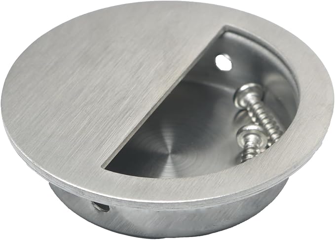 Stainless Steel Sliding Door Flush Half Round Pull Handle Cabinet Drawer Furniture Embedded Handle with Screws Concealed Handle Cabinet Door Latch Diameter 60mm for Cabinets Wardrobe Doors