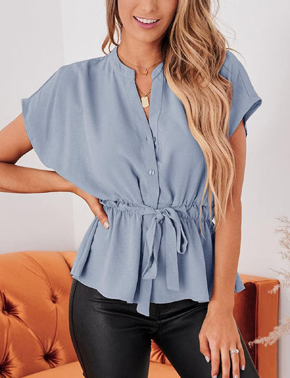 Womens Button Down Blouses Casual Peplum Summer Tops Dressy Chiffon Work Blouse