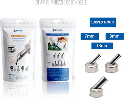 ST-862D Hot Air Gun Nozzles Straight Spiral Bent Heat Gun Nozzle Stainless Steel Welding Accessories for ST-862D Soldering Station Nozzles (45° Bent Hot Air Nozzle, 3Pcs)