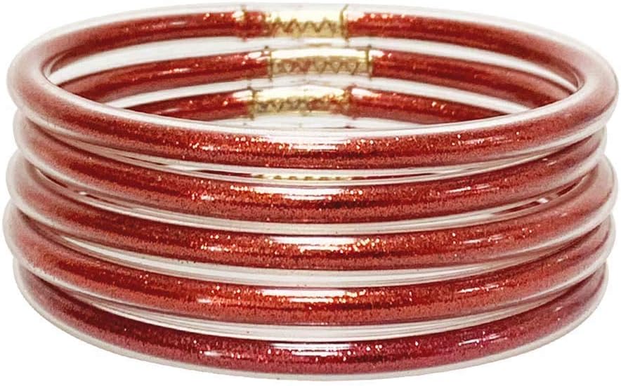 MJartoria Bundle Glitter Jelly Bangles Bracelets Set Glitter Filled Jelly Silicone Bracelets for Women Girls (Red)