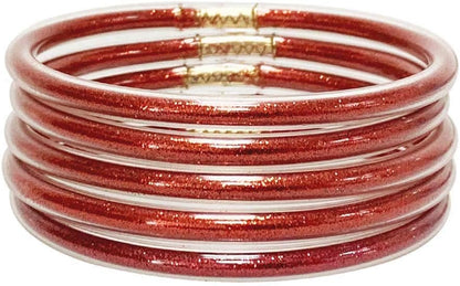 MJartoria Bundle Glitter Jelly Bangles Bracelets Set Glitter Filled Jelly Silicone Bracelets for Women Girls (Red)