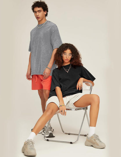 3 Pack Men Oversized T Shirts Acid Washed Unisex Tee Loose Fit Short Sleeve Casual Streetwear Baggy Basic Tops