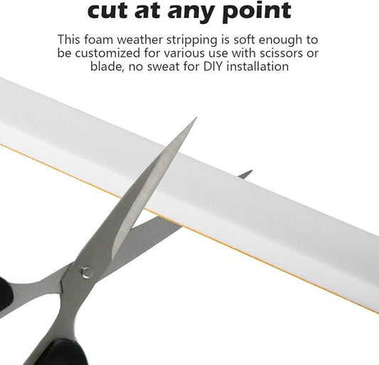 White Door Window Weather Stripping Self Adhesive Foam Tape 1 in  34 in  13 Ft, High Density Foam Sealing Strip Window Insulation Weatherproof Gasket Tape for Doors and Windows