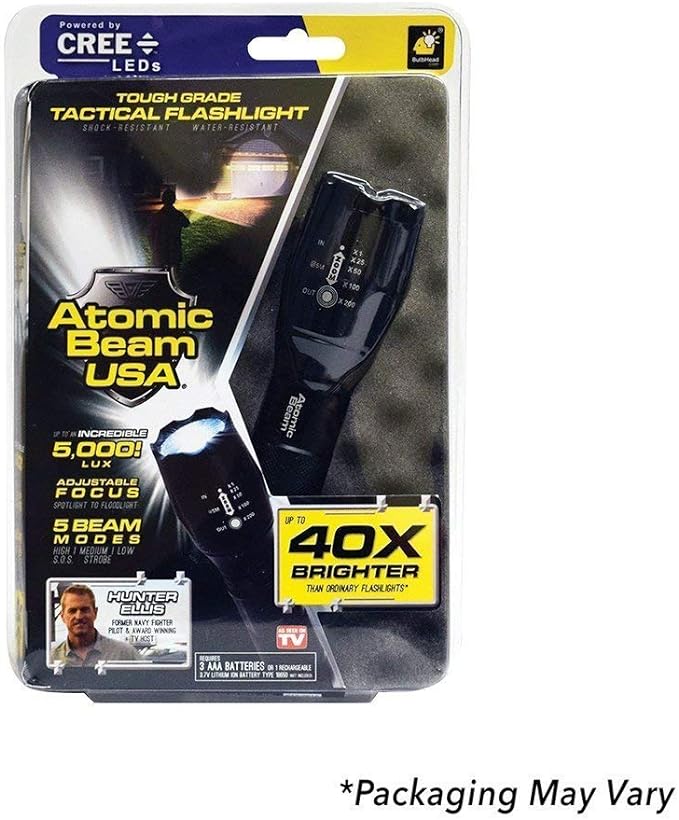Atomic Beam LED Flashlight Original by BulbHead, 5 Beam Modes, Tactical Light Bright Flashlight (1 Pack)