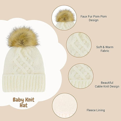 Newborn to Toddler Winter Hat and Mitten Set - Boy and Girls Fleece Lined Baby Hat - 0-6, 6-12, 12-24 Months