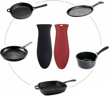 Kitchen Heat Silicone Hot Handle Holder Sets Pan Handle Cover Grip Cooking Utensils Handle Cover Egg Cooker Pan (Red, One Size)