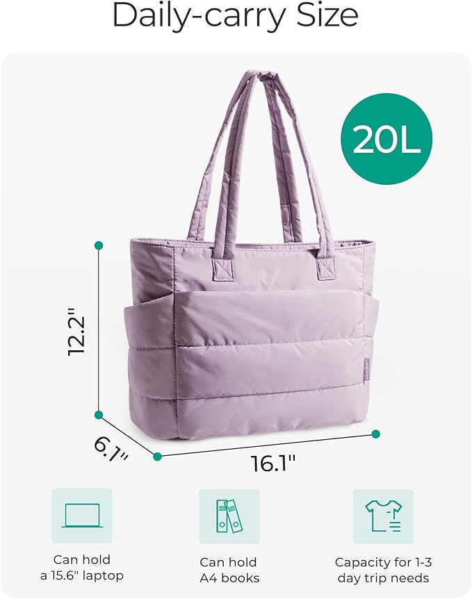 BAGSMART Tote Bag for Women, Lightweight Puffy Tote Bag with Compartments, Quilted Shoulder Bag Handbag for Travel, Work