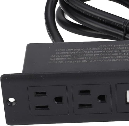 Recessed Power Strip Desktop 2 AC Outlets 2 USB Ports Embedded Design for Furniture Space Saving 1.5m Cord US Plug 125V for Furniture Installation (Black)