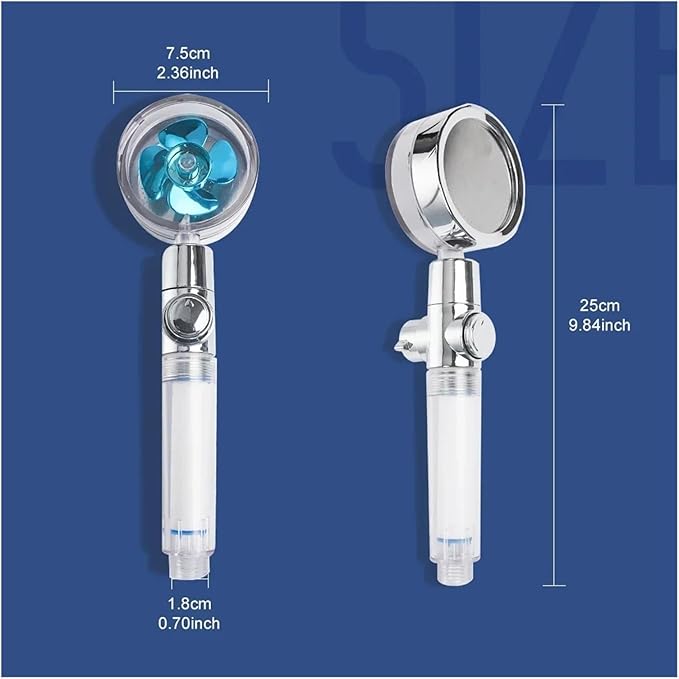 Bathroom 360-degree rotating fan, high-pressure shower head, adjustable shower head filter, bathroom accessories, shower head (blue color, 1 filter, size: 1)