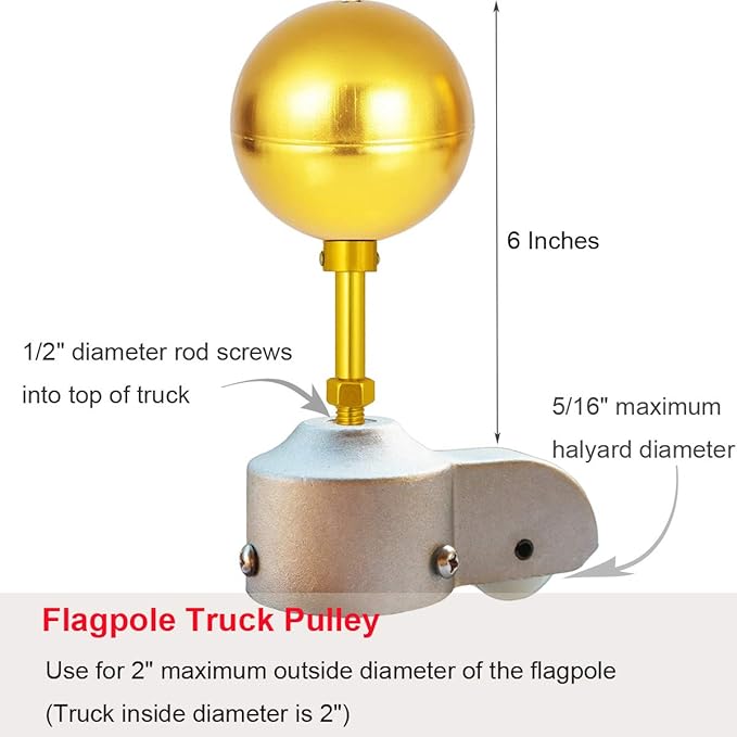 EKEV 3 Inch Flagpole Topper Ball Top Ornament - Gold Flag Pole Topper Finial - Aluminum Anodized Finish to Fit for Most Standard US Flag Poles