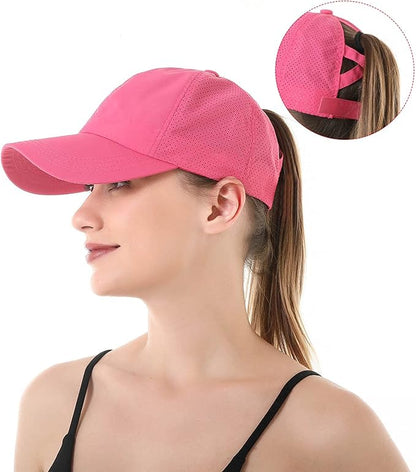 Womens Criss Cross Ponytail Hat Quick Drying Baseball Cap Sun Hats UV Protection Sport Cap