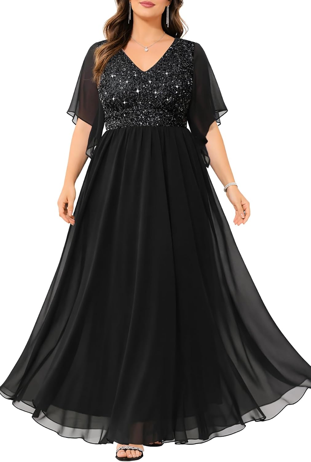 Pinup Fashion Women Plus Size Formal Dresses - Sequin Evening Gown Prom Wedding Guest Floor Length Dress .