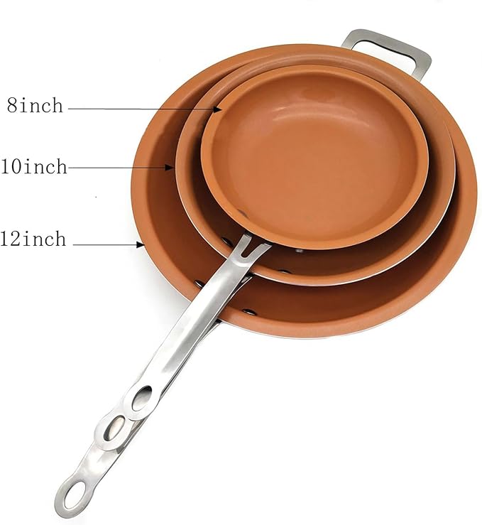 Toutrop Nonstick Copper Frying Pan, Chef Skillet with Ceramic Coating, Oven Dishwasher Safe, Induction Skillet for All Stoves, PFOA Free,Brass,12 inch
