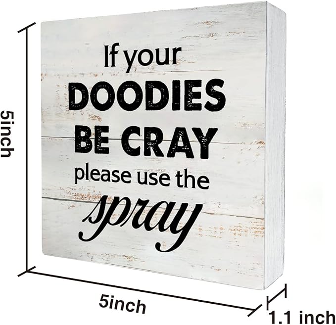 Rustic Funny Bathroom Wood Box Sign Humor Restroom Wooden Box Sign Farmhouse Home Desk Shelf Decor (5 X 5 Inch)
