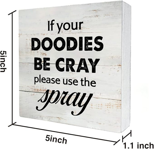 Rustic Funny Bathroom Wood Box Sign Humor Restroom Wooden Box Sign Farmhouse Home Desk Shelf Decor (5 X 5 Inch)