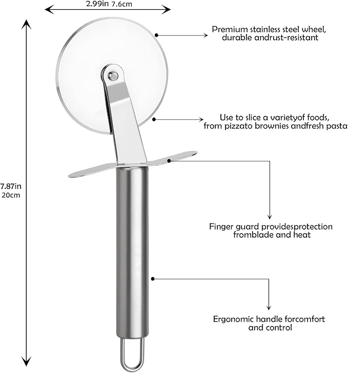 Pizza Cutter, Stainless Steel Pizza Cutter Wheel with Finger Guard Protects, Sharp Smooth Pizza Slicer  Dishwasher Safe - Easy to Clean and Stored