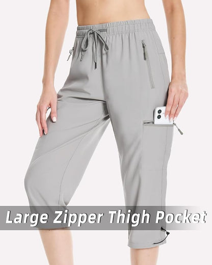Capri Pants for Women Lightweight Quick Dry Cargo Hiking Pants Capris Joggers Summer with Zipper Pockets