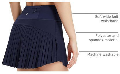 Baleaf pleated tennis skirt, high-waisted, tummy control, multiple pockets, fashionable and practical for active lifestyle.
