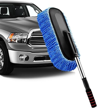 Car Duster, Extendable Long Handle Microfiber Car Duster Exterior Scratch Free Car Cleaning Tool, Car Dust Brush for Truck, SUV, RV, Motorcycle and Home Cleaning (Blue)