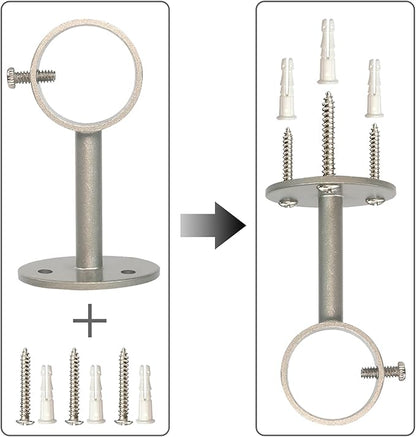 IHRDNNR Heavy Duty Ceiling-Mount Curtain Rod Brackets - Fits 1 or 1.25 Inch Rods, Set of 3 (Silver)