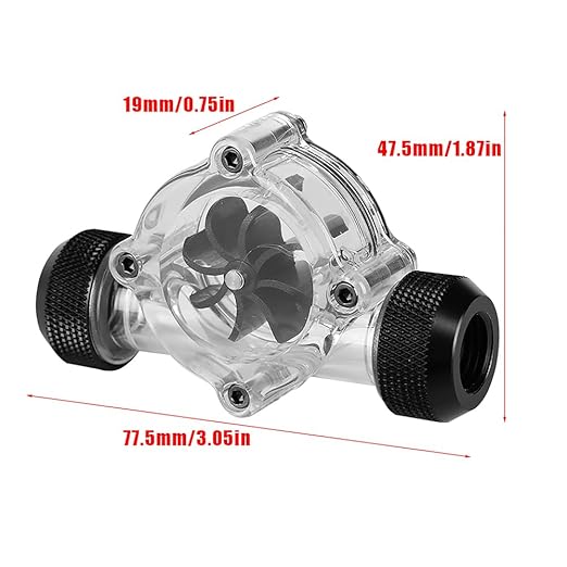 Water Flow Indicator, Water Cooling Flow Meter Indicator 8 Impellers Fan PC Computer Cooling System Revolving Speed Meter for Cooler Chiller G14" Fittings(Black)
