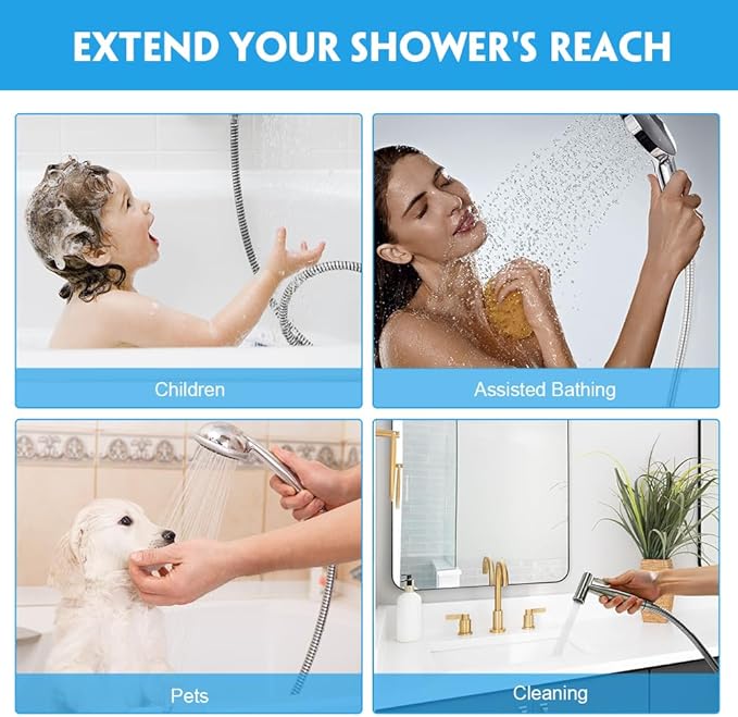 Shower Hose, 70 Inches Extra Long Stainless Steel, Shower Hose Replacement Stainless Steel Hand Held Shower Hose for Shower Head with hose Plated Nut &Stainless Steel Insert