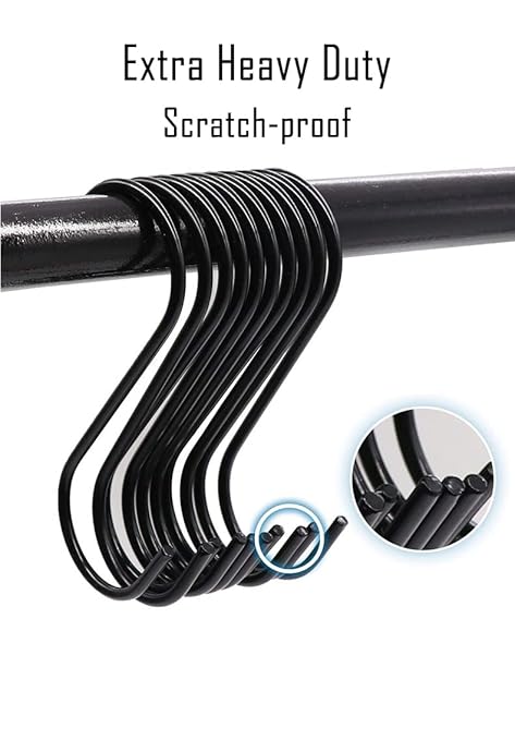 4-inch Extra Heavy Duty S Hooks, Stainless Steel Hanging Hanger for Pan Pot Holder Rack Clothes Towel Bag Robe Plant Solar Light (Black, 4in-10Pack)