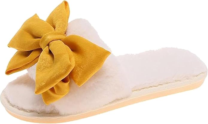 Women's Fuzzy Slippers Butterfly Dewy Toe Indoor Slippers Plush Girl Cute Bedroom Home Shoes and Comfortable