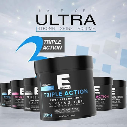 E Elegance Moon Fragrance Triple Action Hair Gel for Men And Women - Super Strong Hold, Extreme Volume, And Long Lasting Shine - Flake Free And Refreshing Fragrance - All Hair Types, 16.9 oz