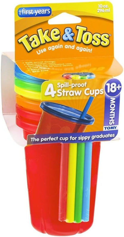 The First Years Take & Toss Straw Cup, Boy, 10 oz, Multicolor, 4 Count