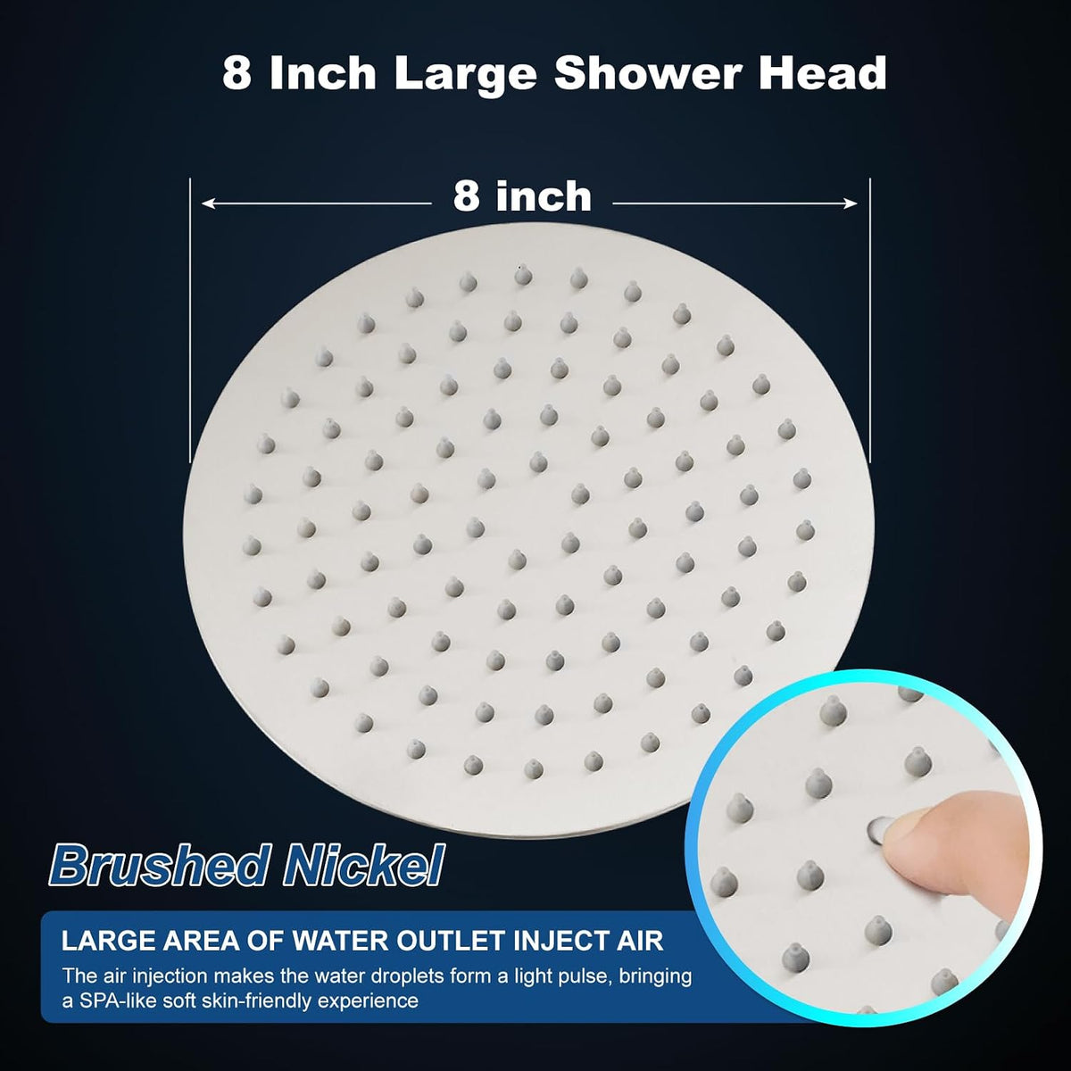 Round Rainfall Shower Head High Pressure Stainless Steel Waterfall Large Rain Shower Head Ultra Thin Design,Brushed Nickel 8 Inch