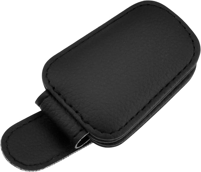 Magnetic Sunglasses Holder for Car Visor Clip, Car Visor Sunglasses Holder Clip, Car Leather Glasses Holder, with Hidden Magnetic Closure, Auto Interior Accessories, 1 Pack (Black)