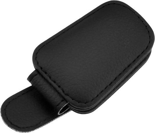 Magnetic Sunglasses Holder for Car Visor Clip, Car Visor Sunglasses Holder Clip, Car Leather Glasses Holder, with Hidden Magnetic Closure, Auto Interior Accessories, 1 Pack (Black)