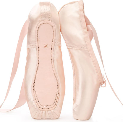 Ballet Pointe Shoes for Girls Women Professional Dance Shoes with Ribbon Toe Pads