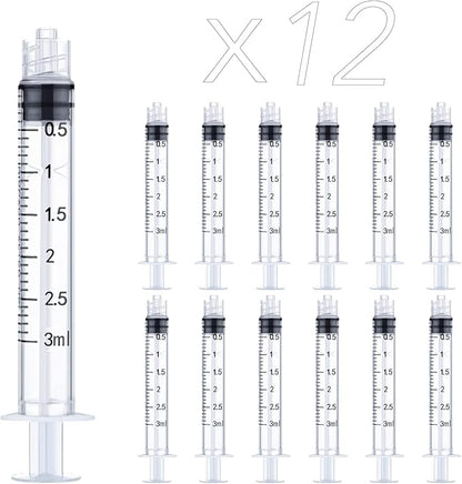 12 Pack 3ml Plastic Luer Lock Syringe, Measuring Syringe Individually Sealed for Scientific Labs, Measuring Liquids, Feeding Pets, Oil or Glue Applicator (3ml, 12)