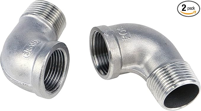 2Pcs 304 Stainless Steel 90 Degree Elbow 34" NPT Threaded Pipe Fitting Female x Male