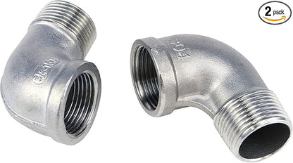 2Pcs 304 Stainless Steel 90 Degree Elbow 34" NPT Threaded Pipe Fitting Female x Male