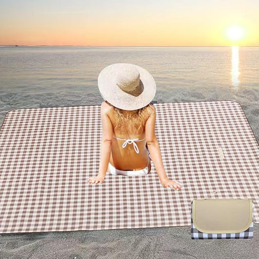 K Y KANGYUN Extra Large Picnic Blanket Outdoor Beach Blankets, Water-Resistant Foldable Sandproof Blankets Cute Picnic Mat for Beach, Camping Grass Lawn Park Mats (Brown 2, 80x60 in)