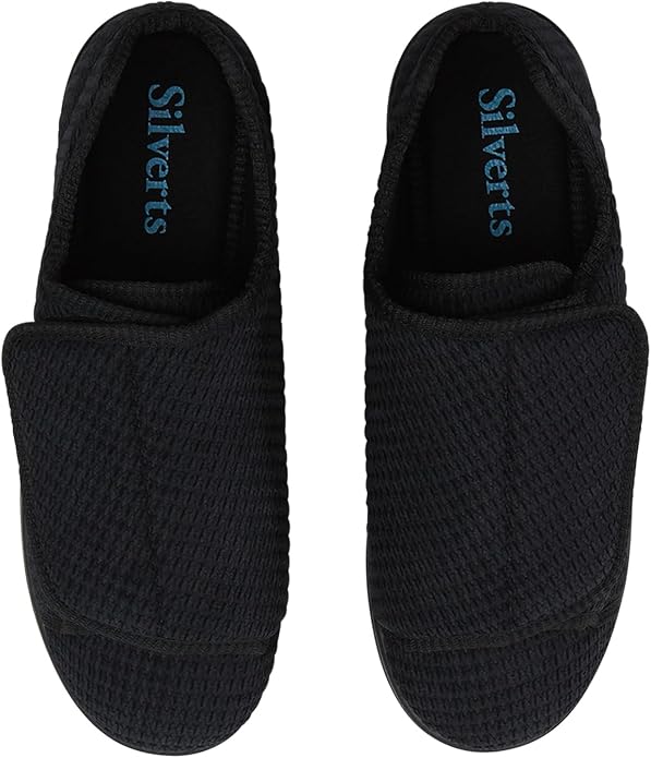 Silverts Men's Adaptive Easy Closure Slippers, Adjustable Wide Fit Shoes | For Elderly, Nursing Home & Assisted Dressing, Non-Slip Sole, Swollen Feet Friendly