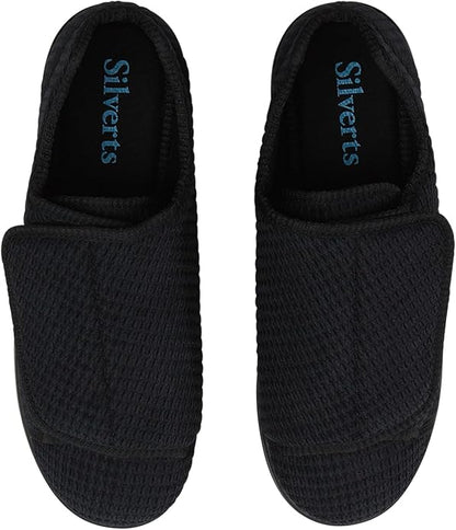 Silverts Men's Adaptive Easy Closure Slippers, Adjustable Wide Fit Shoes | For Elderly, Nursing Home & Assisted Dressing, Non-Slip Sole, Swollen Feet Friendly